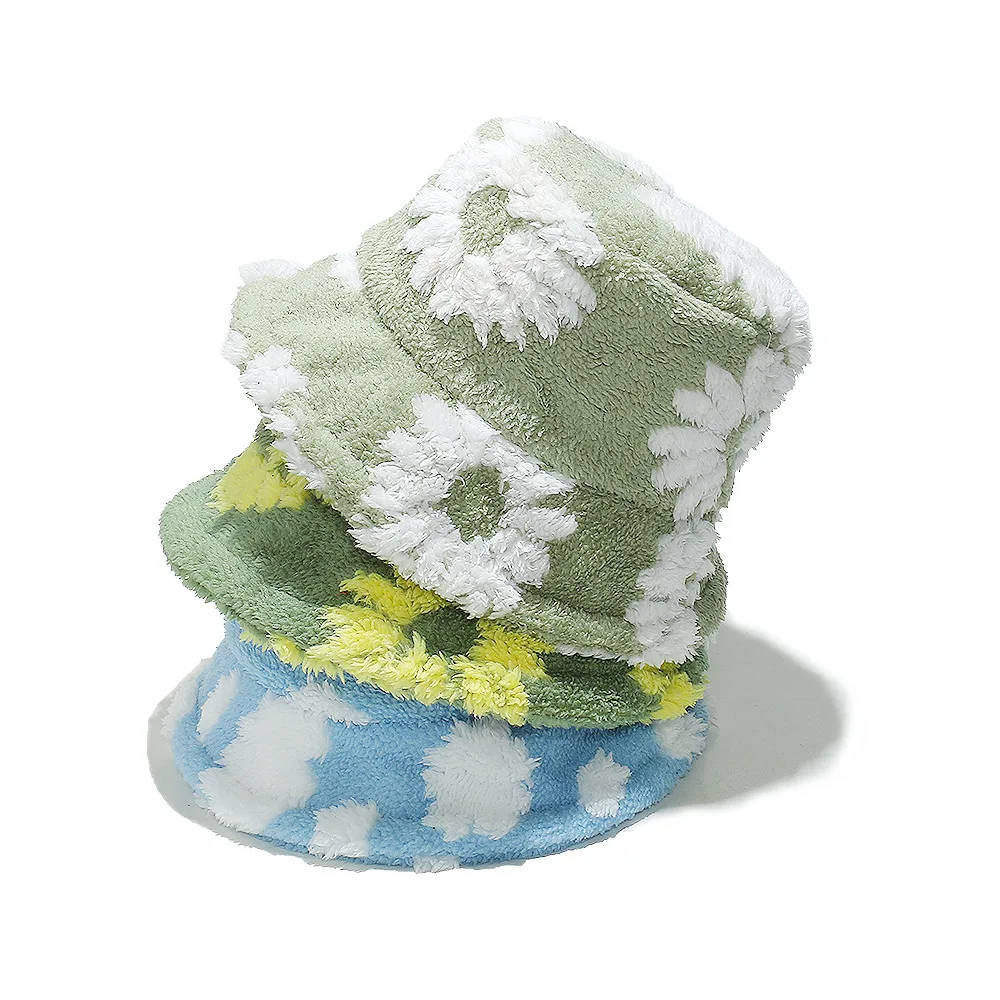 Autumn and Winter New Soft Plush Bucket Hat, Small Fresh Flower Fisherman Hat, Outdoor Fashion Warm Ladies Sun Hat