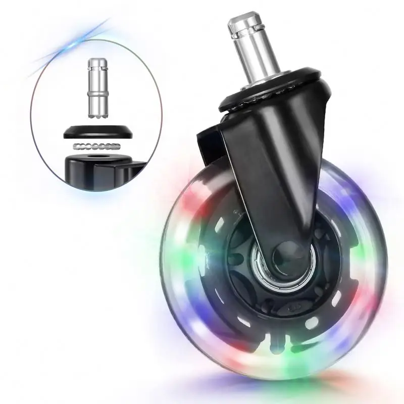 Office Caster with RGB Color Changing Lights 3 Inch Twin Ball Bearing Replacement Gaming Chair casters Silicone wheels
