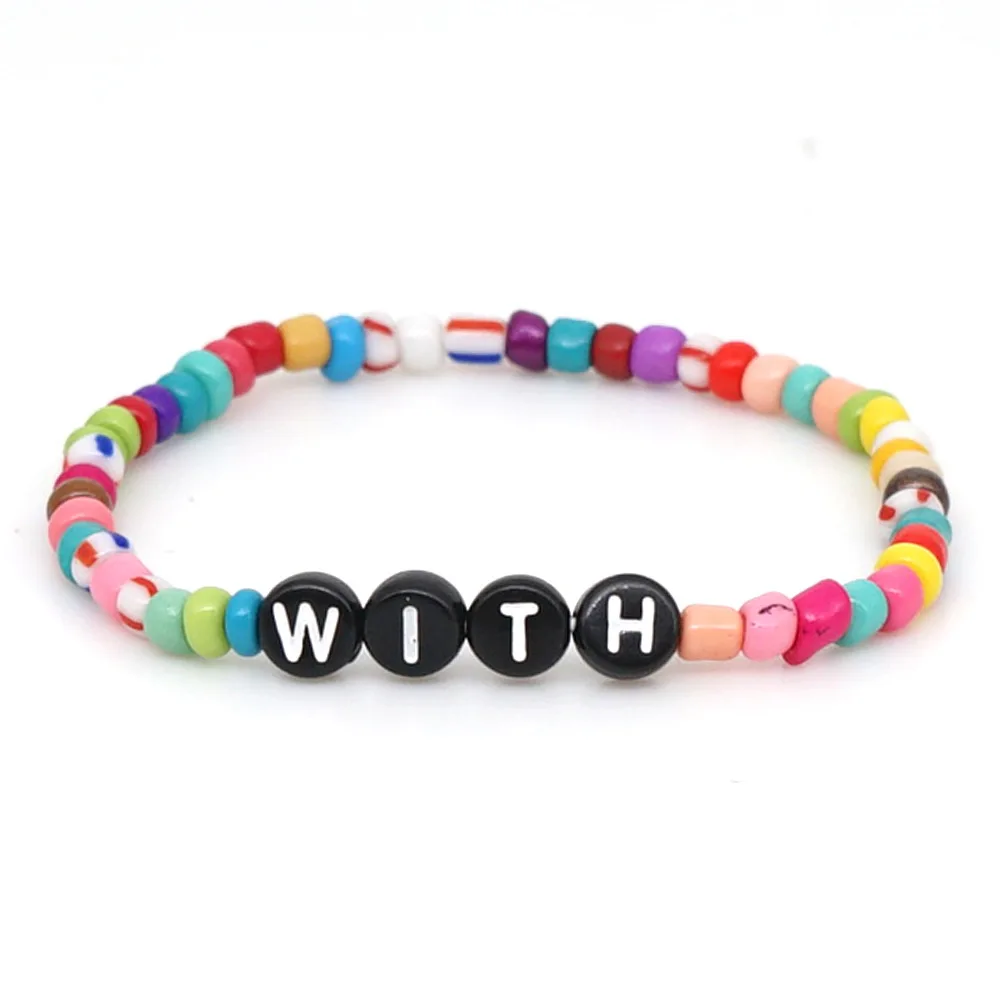 Simple Versatile Boho Bracelet Stained Glass Rice Beads Hand-woven Small Bracelet Letter Bracelet