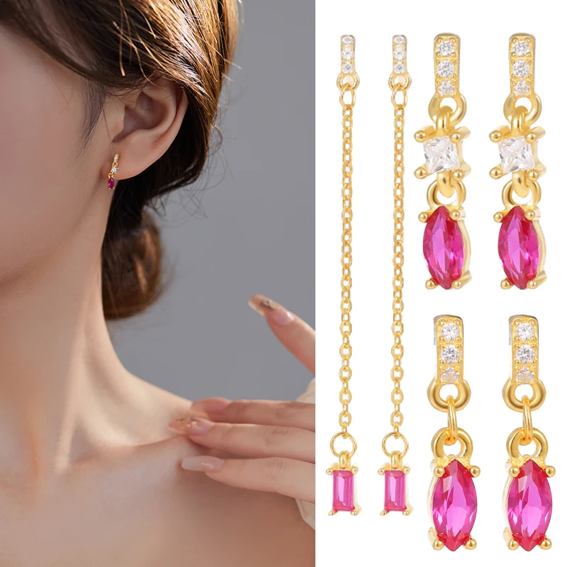 Wholesale cheap jewelry red earrings sterling silver 925  white zircon earring for women girls