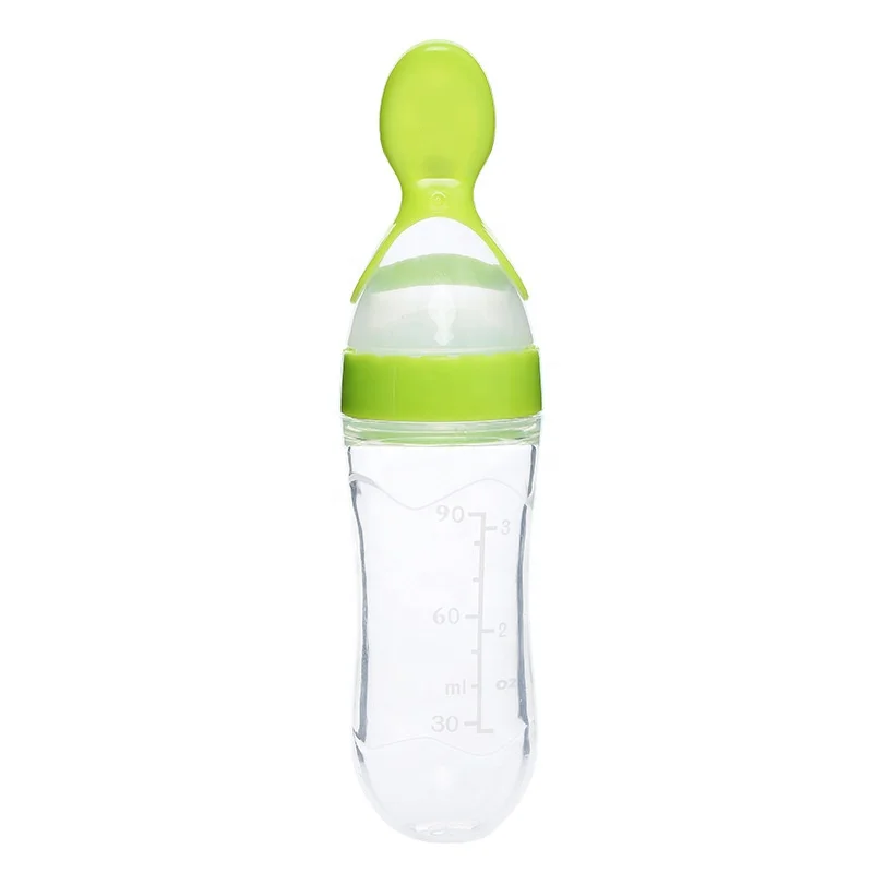 90ML Newborn Baby Feeding Bottle Squeeze Feeding Spoon Milk Cereal Bottle Baby Training Feeder Toddler Safe Silicone Supplies