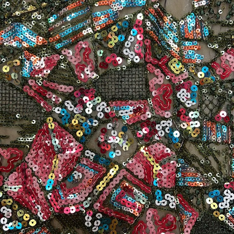 RTS Luxury Patchwork Irregular Geometry Embroidery Sequin Fabric For Dress