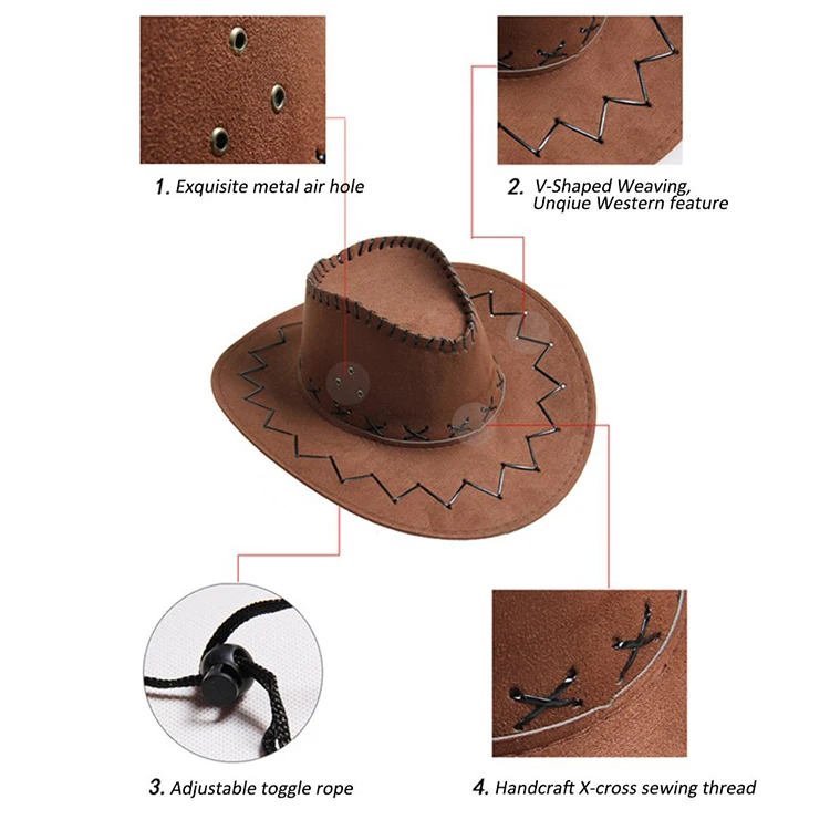 Factory Direct Sale High Quality Western Authentic Suede Unisex Adjustable Cowboy Hat