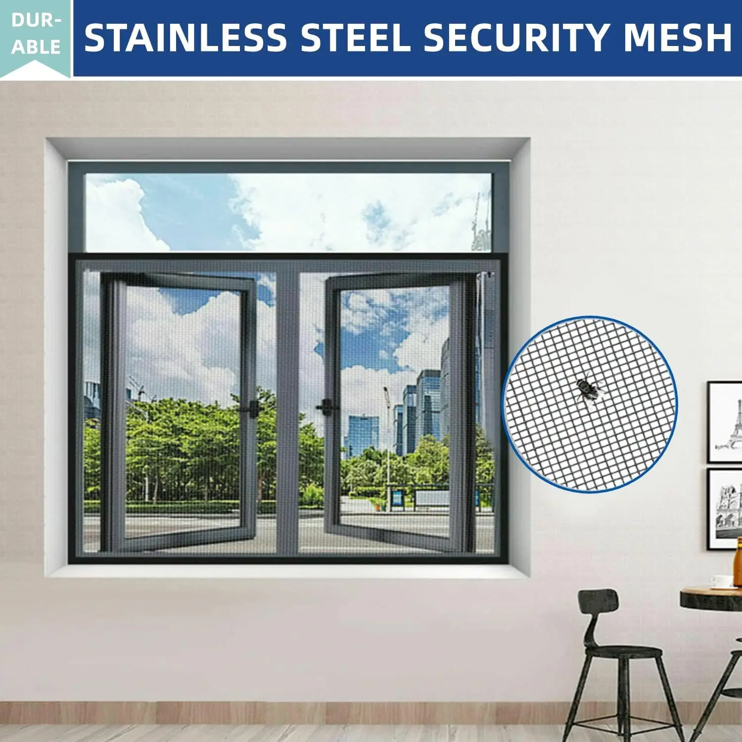 Fly Screens Roll for Windows 304 Stainless Steel Insect Mesh 3.3 x 98.4ft Woven Wire Mesh Roll 20 Mesh