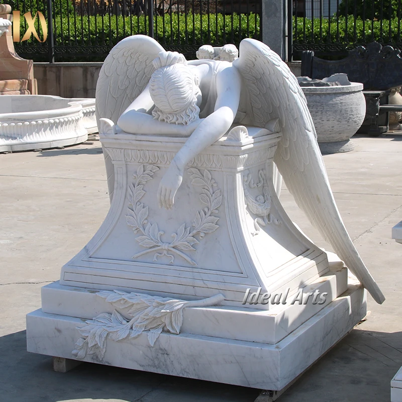 Customized White Granite Marble Weeping Angel Headstone Memorial Tombstone