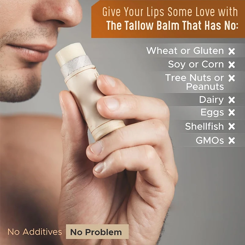 OEM Pure Grass-Fed Moisturizing Beef Tallow Lip Balm Hydrates & Soothes Dry Lips