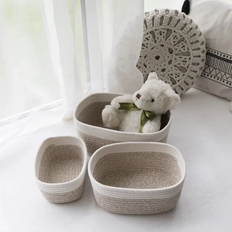 3-Piece Cotton Rope Woven Basket for Bathroom Shelve Nursery Decorative Basket Organizer Bins Storage Baskets for Organizing