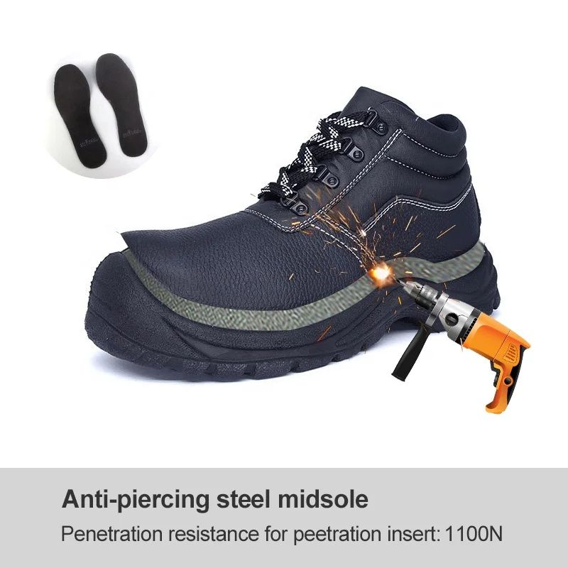 Anti-smashing and puncture-proof steel head in the foot protection shoes leather labor insurance shoes