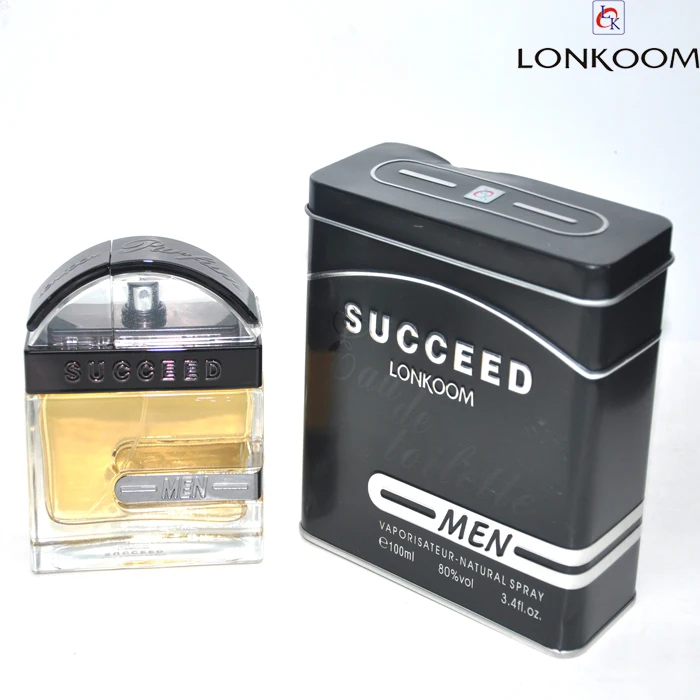 EDT men perfume of custom brand square perfume bottle packing with metal tin box Arabic style parfum spray