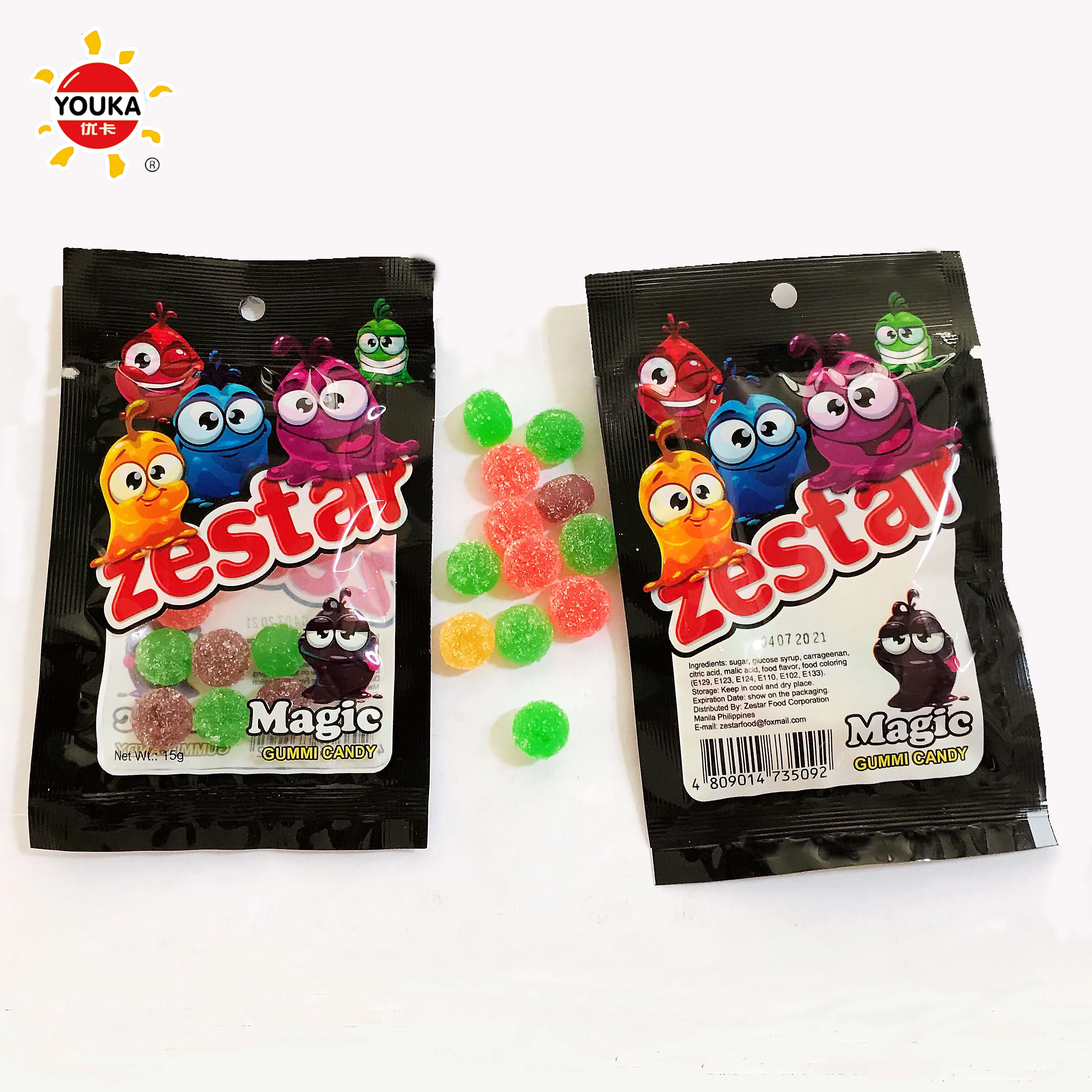 
15g Round Shape Soft Gummy Candy Mix Fruit Flavours Sugar Coated Rubber Candy 