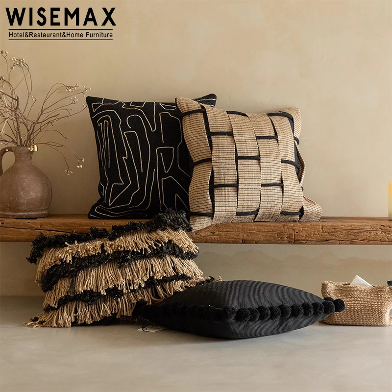 WISEMAX FURNITURE Nordic Creative Design Black Gray Home Decor Bedroom Fabric Cushion Hotel Home Sofa Pillows For Living Room