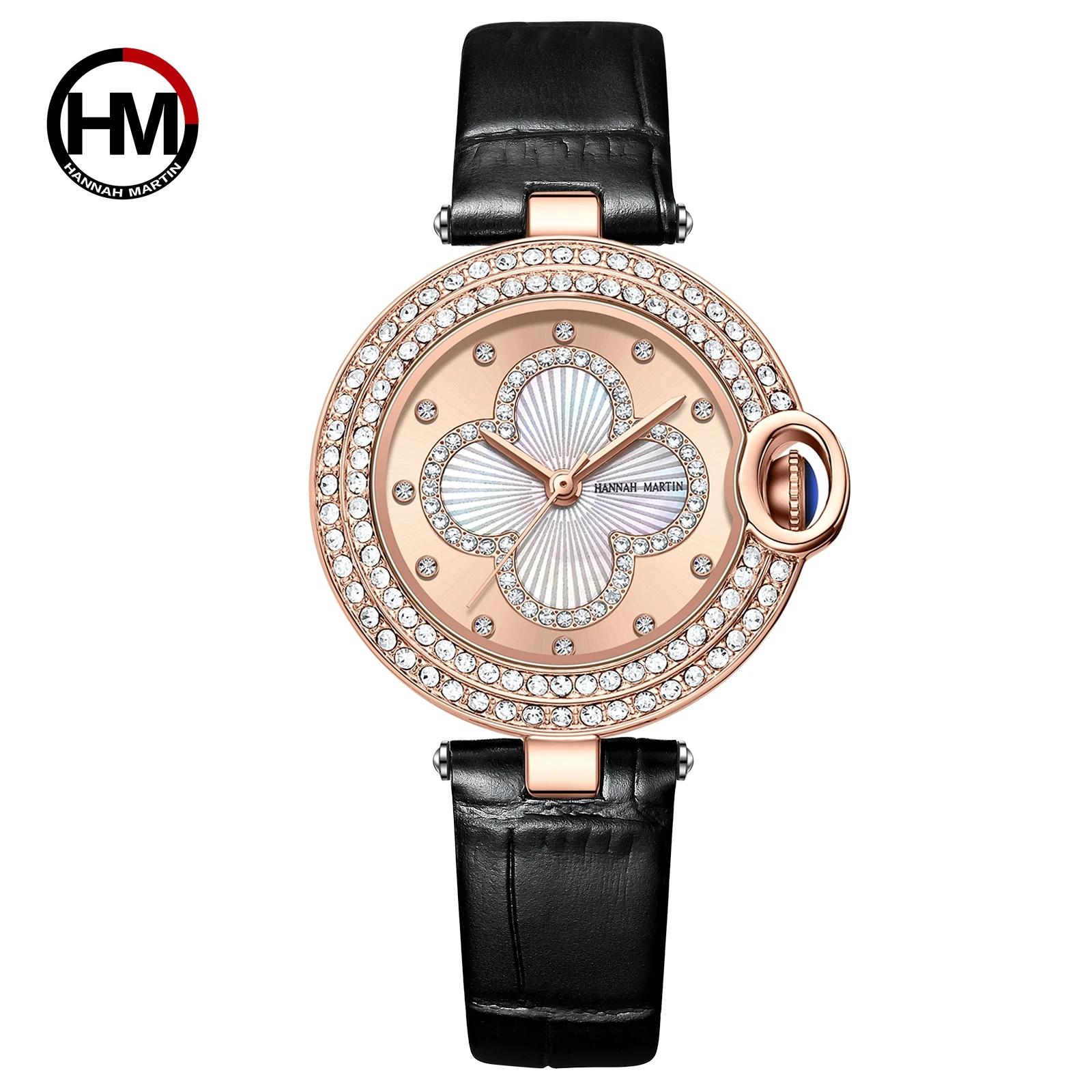 HANNAH MARTIN WATCH FACTORY Custom Logo Japan Quartz Movement Fashion Luxury Genuine Leather Strap Diamond Wrist Watch For Women