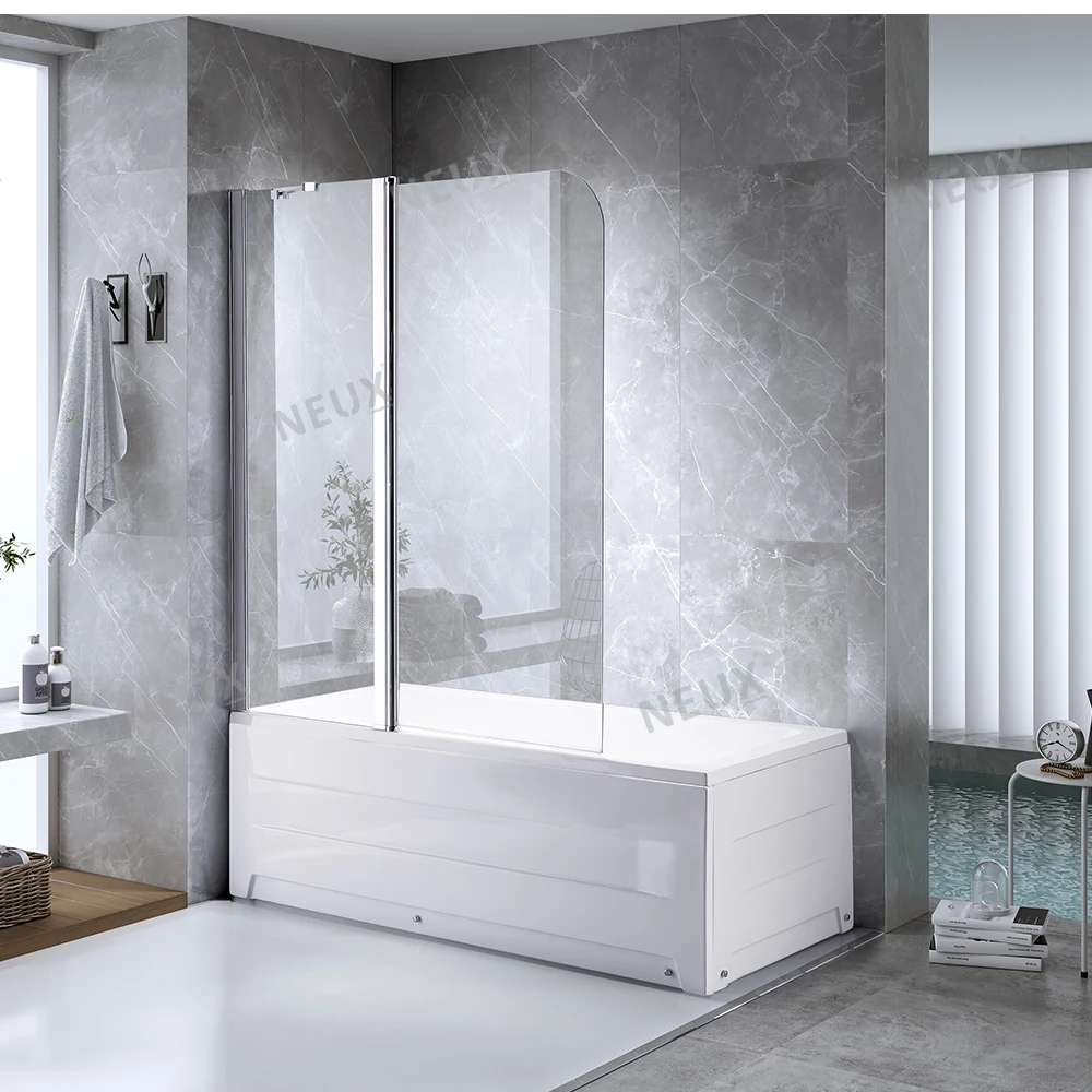 6mm Safety Glass Aluminium Framed Pivot Folding Bath Shower Screen With Supporting Bar