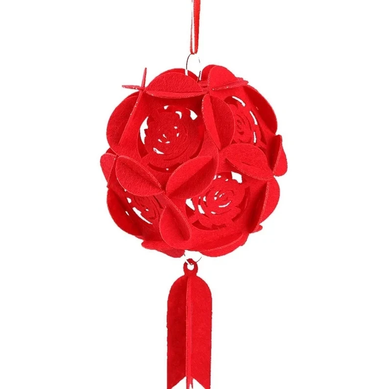 Set of 10 Chinese New Year Wedding Felt Embroidered Ball Red Lantern Wedding Decoration