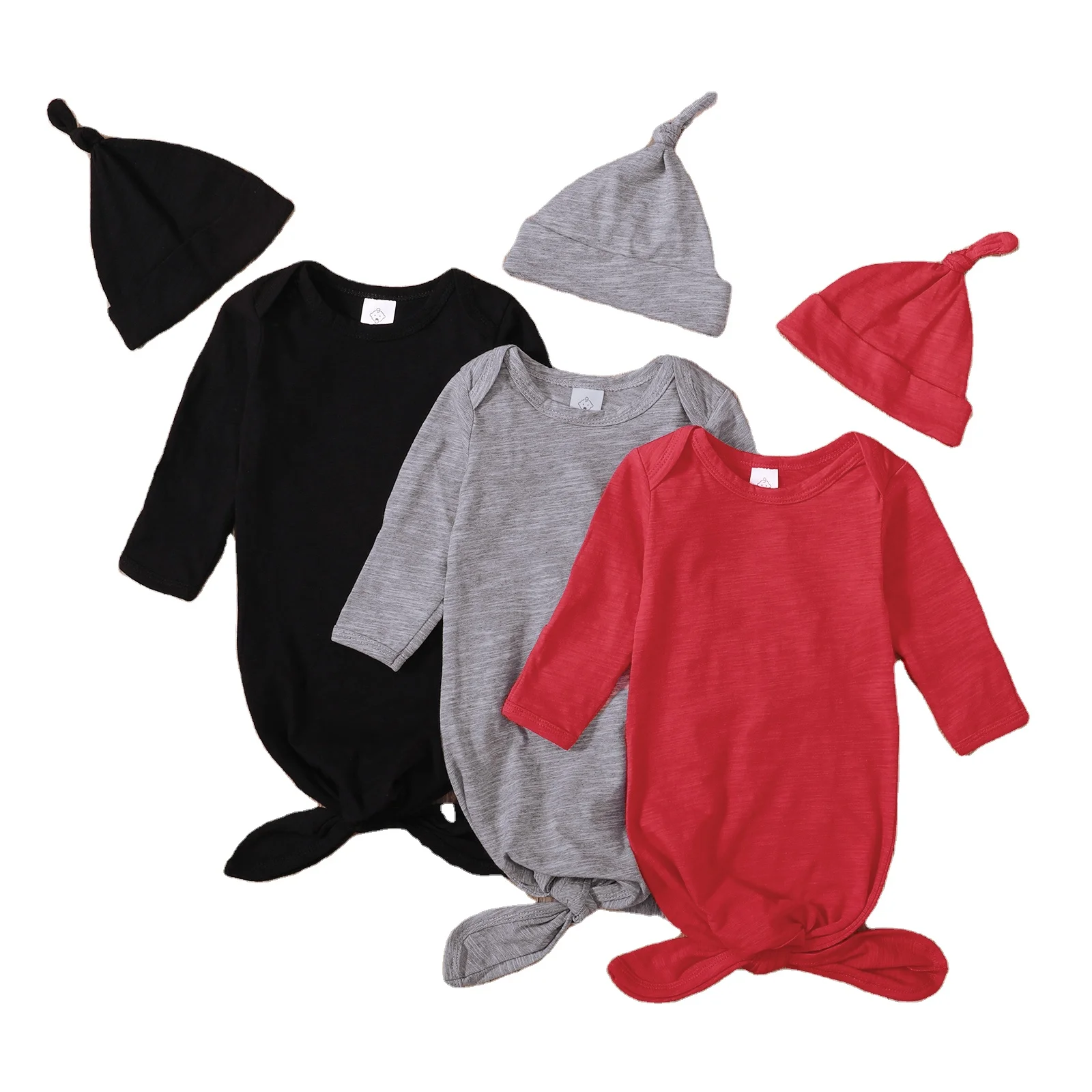 Manufacturer Custom Unisex  Cotton Knotted Plain Kids Boy Girl Baby Grown Clothe Romper set