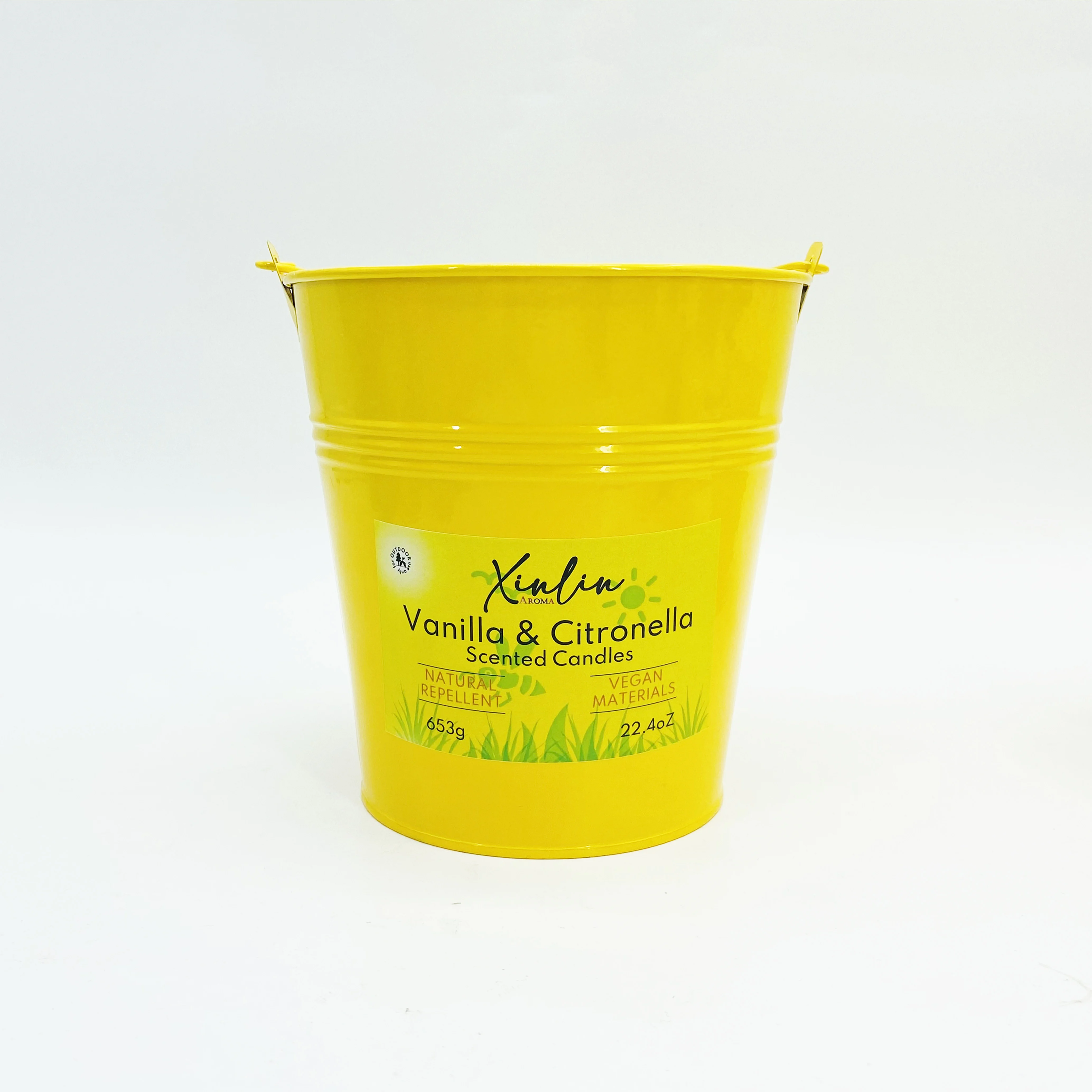 Private Label Four Different Sizes Yellow Tin Jar Soy Candle with Metal Handle for Home and Camping