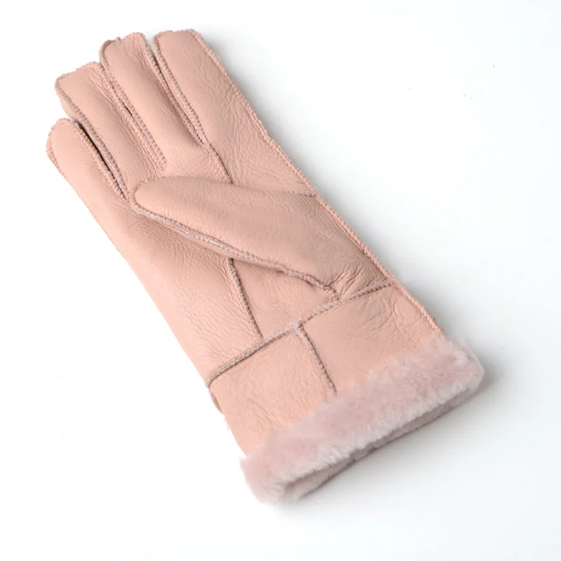 
fashion Five fingers Wool Genuine Leather Sheepskin Sheep Fur Mittens Elegant Warm Female Sheepskin Wool Cycling 