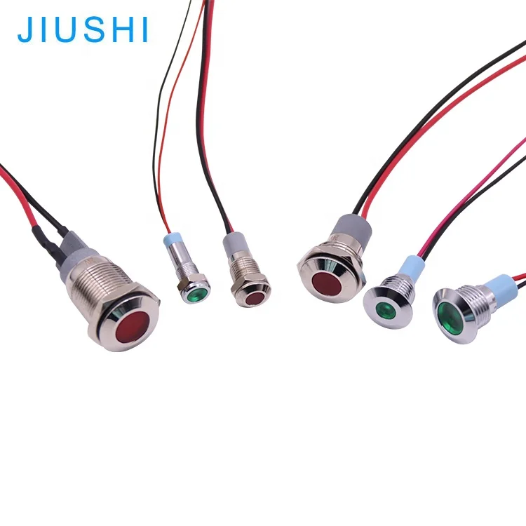 6/8/10/12/14/16mm Metal waterproof led indicator light with wires 24v 220v