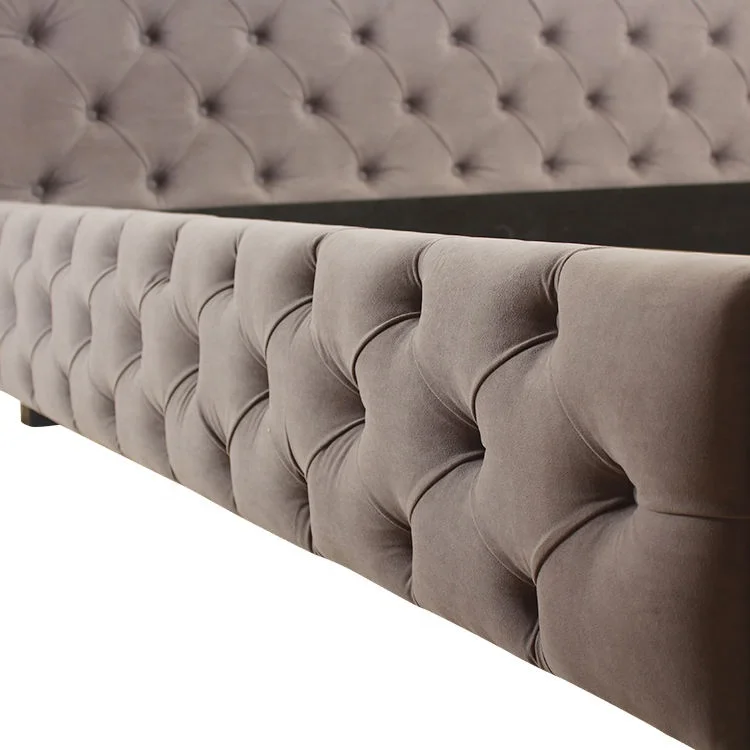 Queen King Size Bed Frame Round twin Tufted Buttons Storage luxury Upholstered Beds Lit Cama dobravel For Bedroom furniture