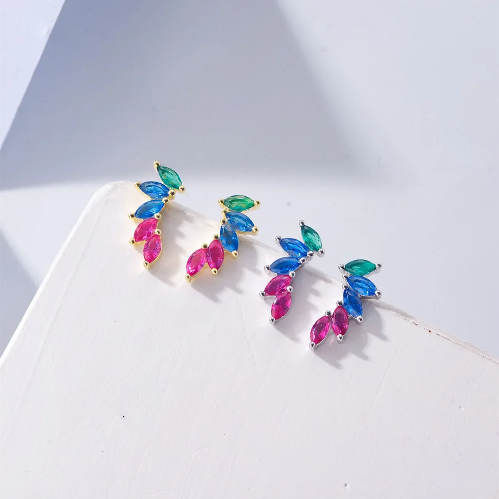 Trebdy design leaf cubic zirconia earrings stud cz colorful 925 sterling silver cubic zirconia stud earrings