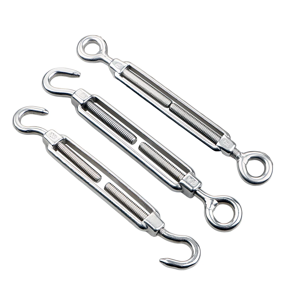 Ss304 M4-M24 Wire Cable Turnbuckle Hook Eye Turnbuckle Rope Tensioner Stainless Steel Open Body Hook Eye Turnbuckle