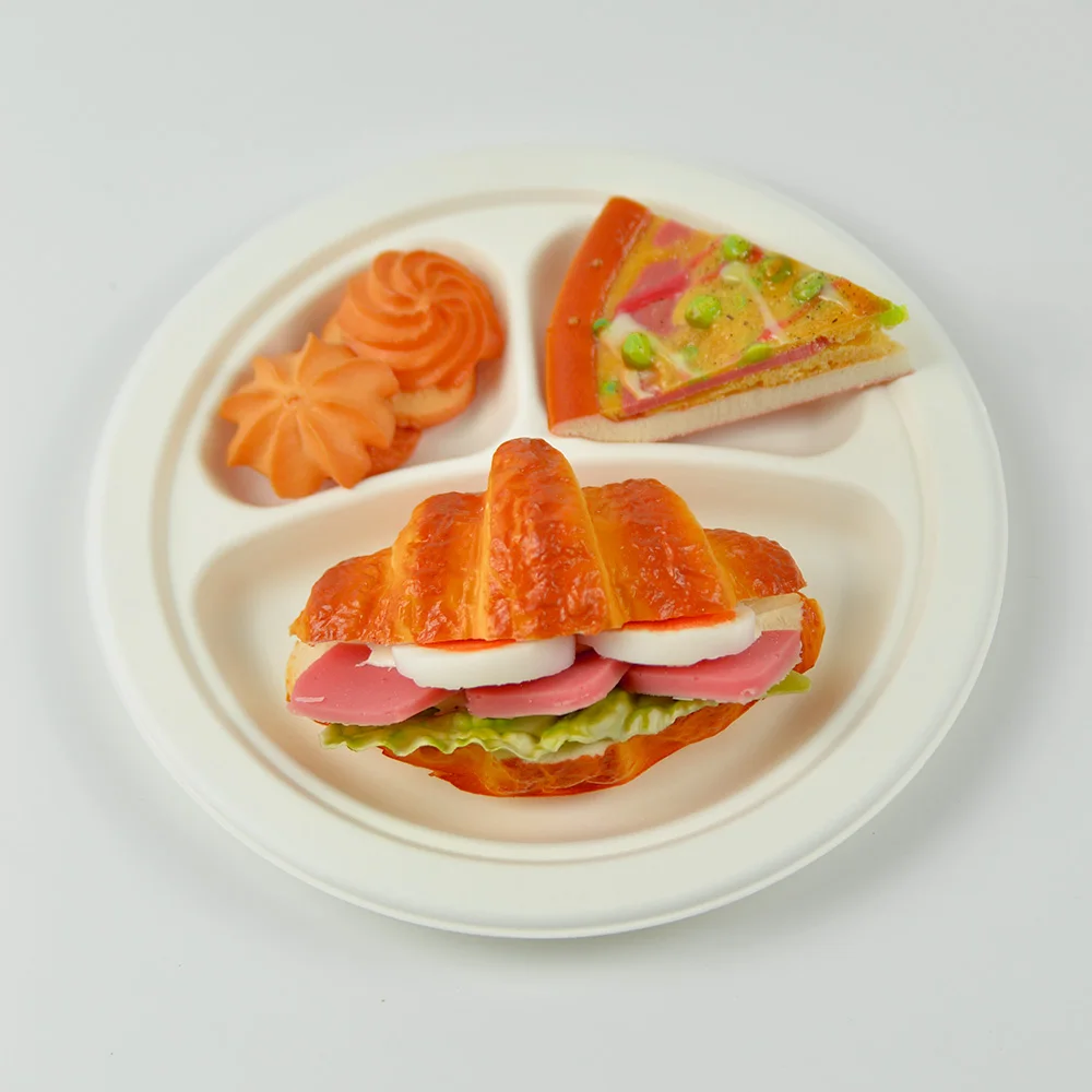 Biodegradable Round Plate Disposable 2 3 Compartment Plate Tableware For Party Set Or Wedding