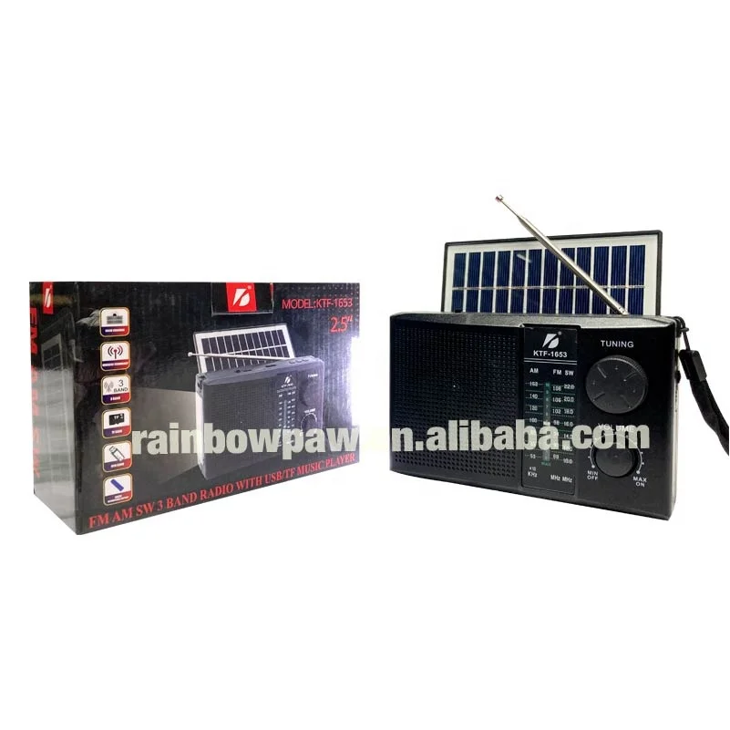 KTF-1653 Solar Charging Wireless Portable AM FM SW 3 Band Bt Radio Speaker Rechargeable Multi-function Audio Mp3 Player TF Usb