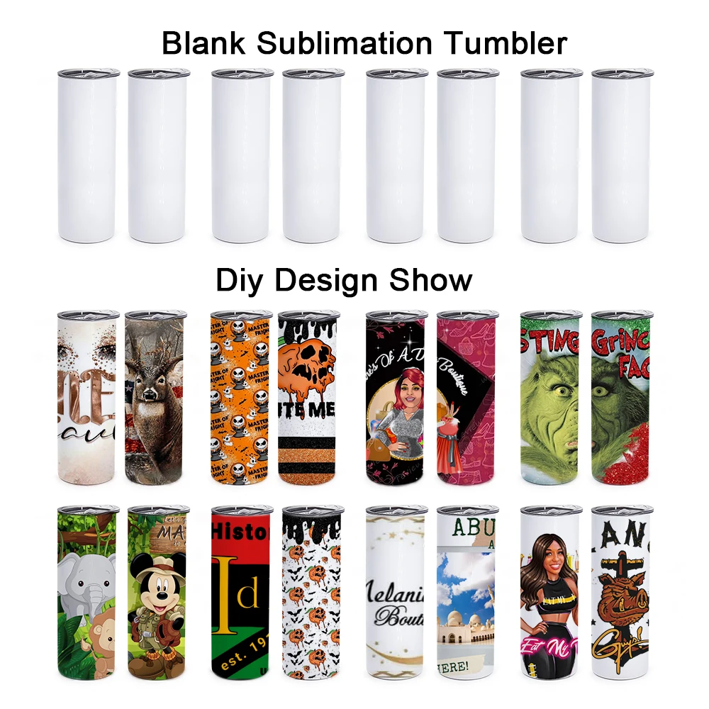USA Warehouse Wholesale  20oz 30oz Stainless Steel Double Wall Skinny Straight Sublimation Tumblers with Straw