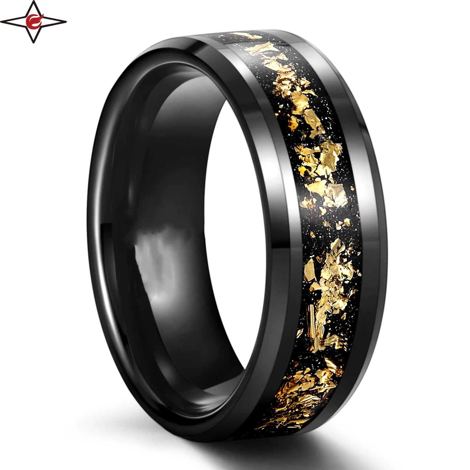 Custom Men Rng Wholesale 8mm Great Wall Pattern Black Silver Hip Hop Stainless Steel Ring For Men