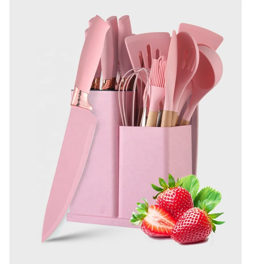 Hot Selling 17Pcs Kitchen Knife Set Silicone Utensils Kitchen Set with Holder