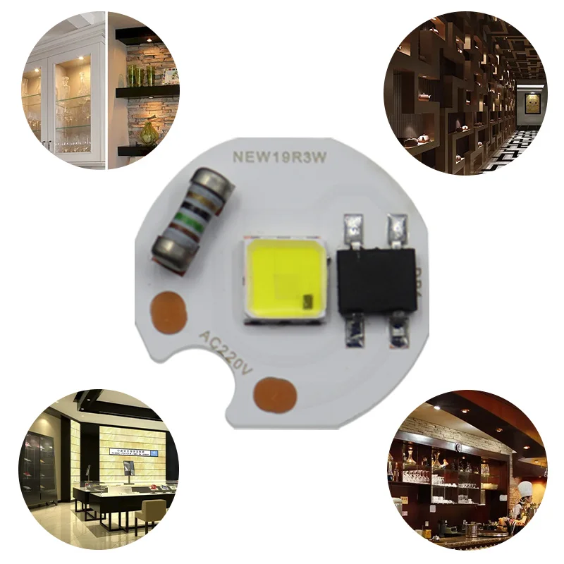 Newspectrum 19mm 3W Mini Spotlight Source LED COB Chip For Jewelry Wine Cabinet 220V 3W LED COB Chip