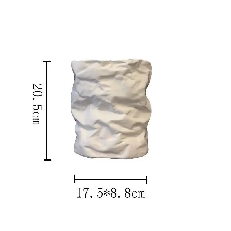 Vase Wrinkled Paper Bag Vase Low Temperature Ceramic Flower Pot For Ornaments Home Garden Tabletop White Vases Jarrones