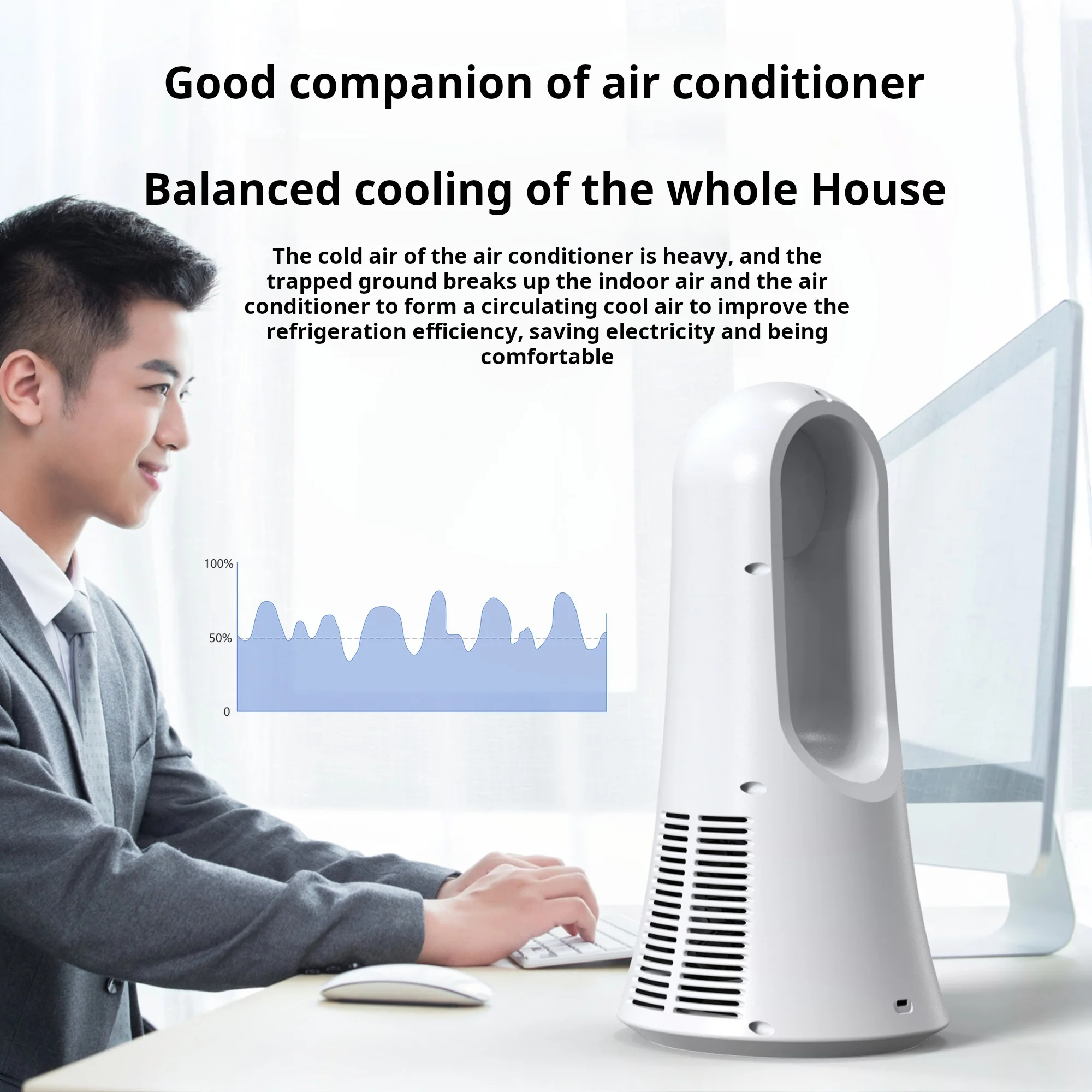 Support customized 2024 hot sale desktop USB cooling fan 6-speed mute portable smoked bladeless fan