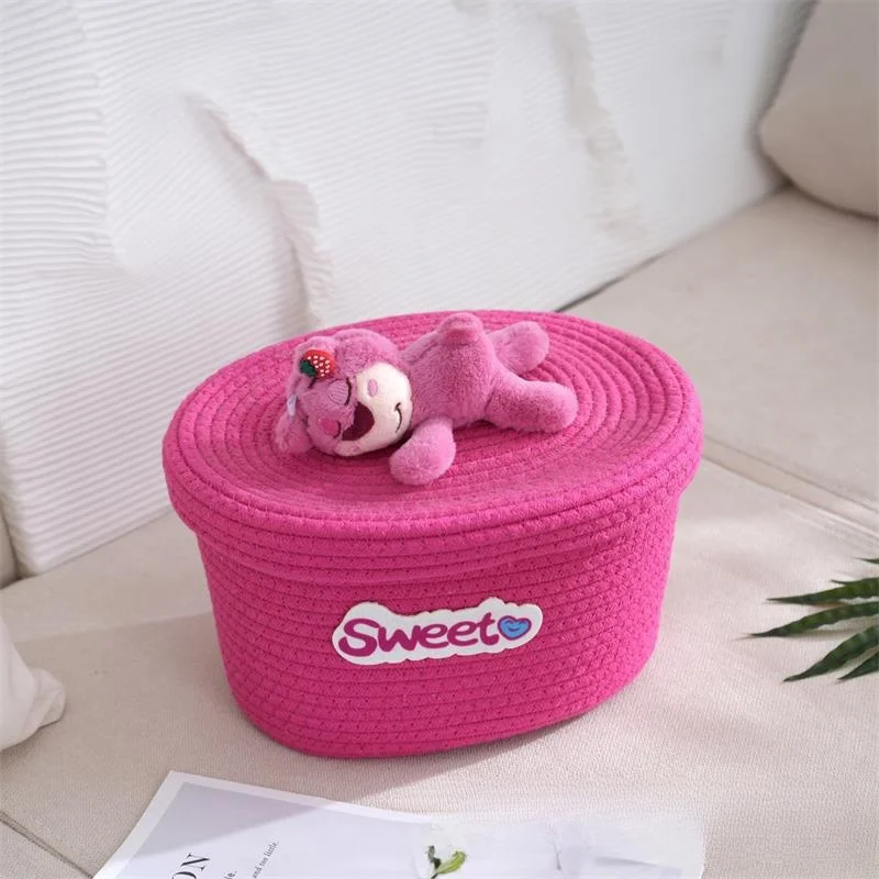 Small Mini Cute Cotton Rope Storage Basket With Cartoon Animal Design Woven Basket For Home Small Items Strawberry Bear Basket