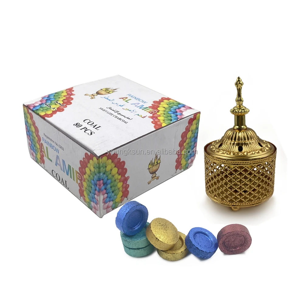 YKS Al Amir Popular Magic Coal 33mm Colorful Quick Light Fruit Wood Shisha Charcoal Tablets for Hookah