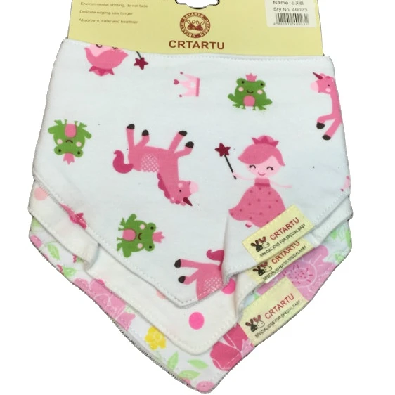  Hot Sale Baby Products Cotton Triangular Towel Print Bib Newborn Handkerchi