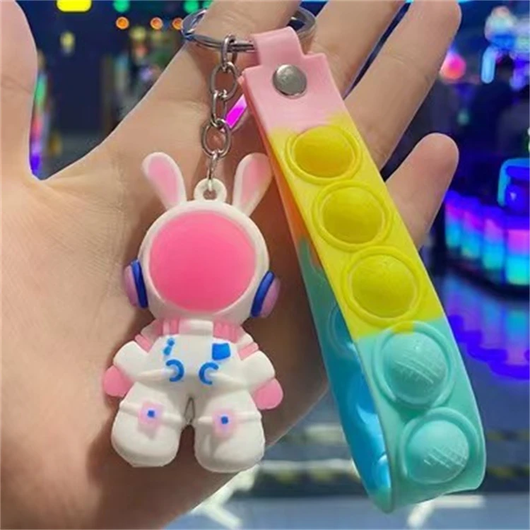 Wholesale Cartoon Space Rabbit Keychain Cute Astronaut Student Bag Pendant Car Silicone Doll Pink Blue Key Chain