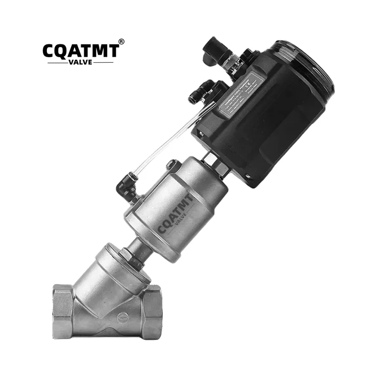 High quality CQATMT intelligent pneumatic proportional control valve Y-type SS304 pneumatic actuator angle seat valve.