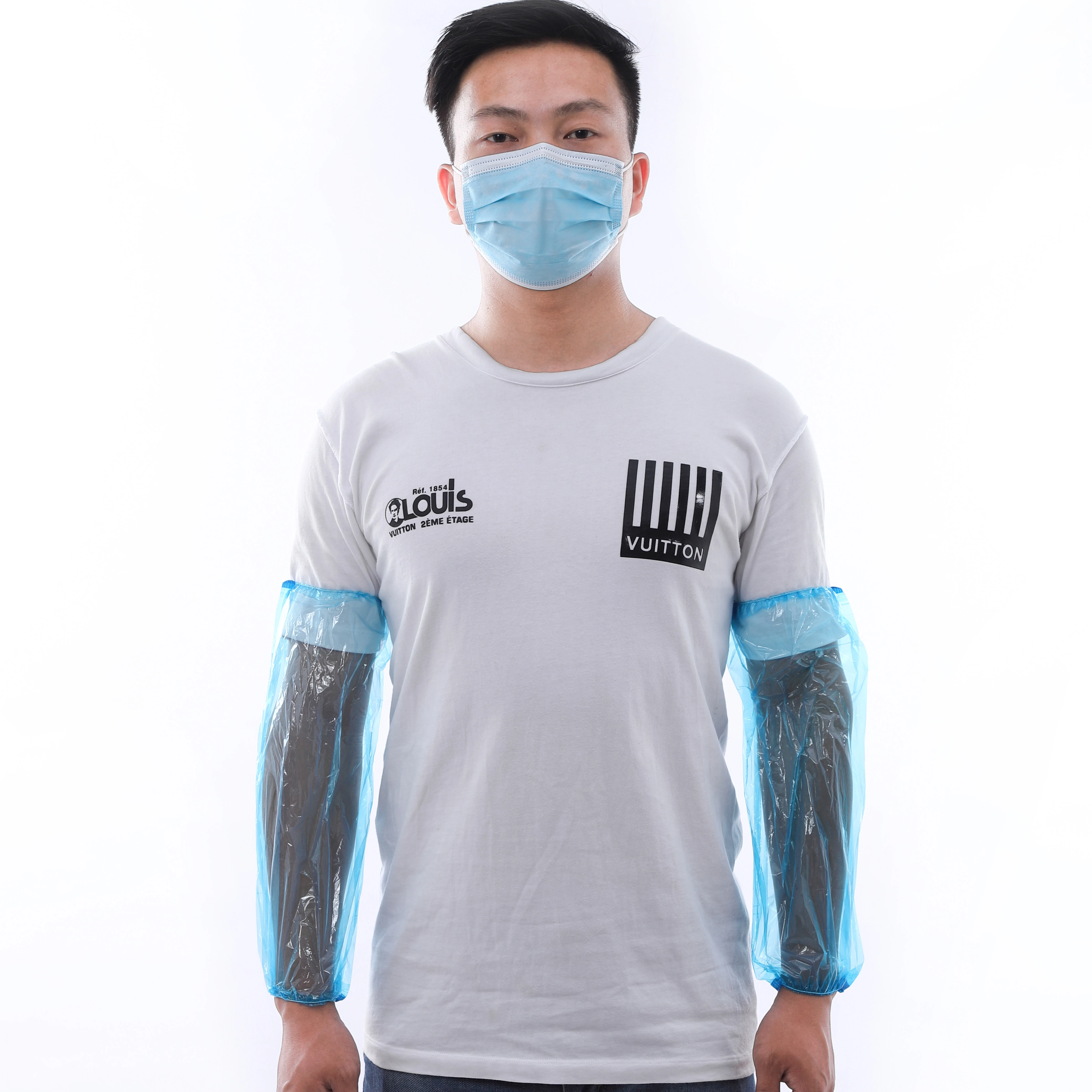 Новинка 2021, высокое качество, одноразовая Синяя Прозрачная крышка из полиэтилена/полиэтилена высокой плотности, водонепроницаемая крышка на руку из полиэтилена высокой плотности