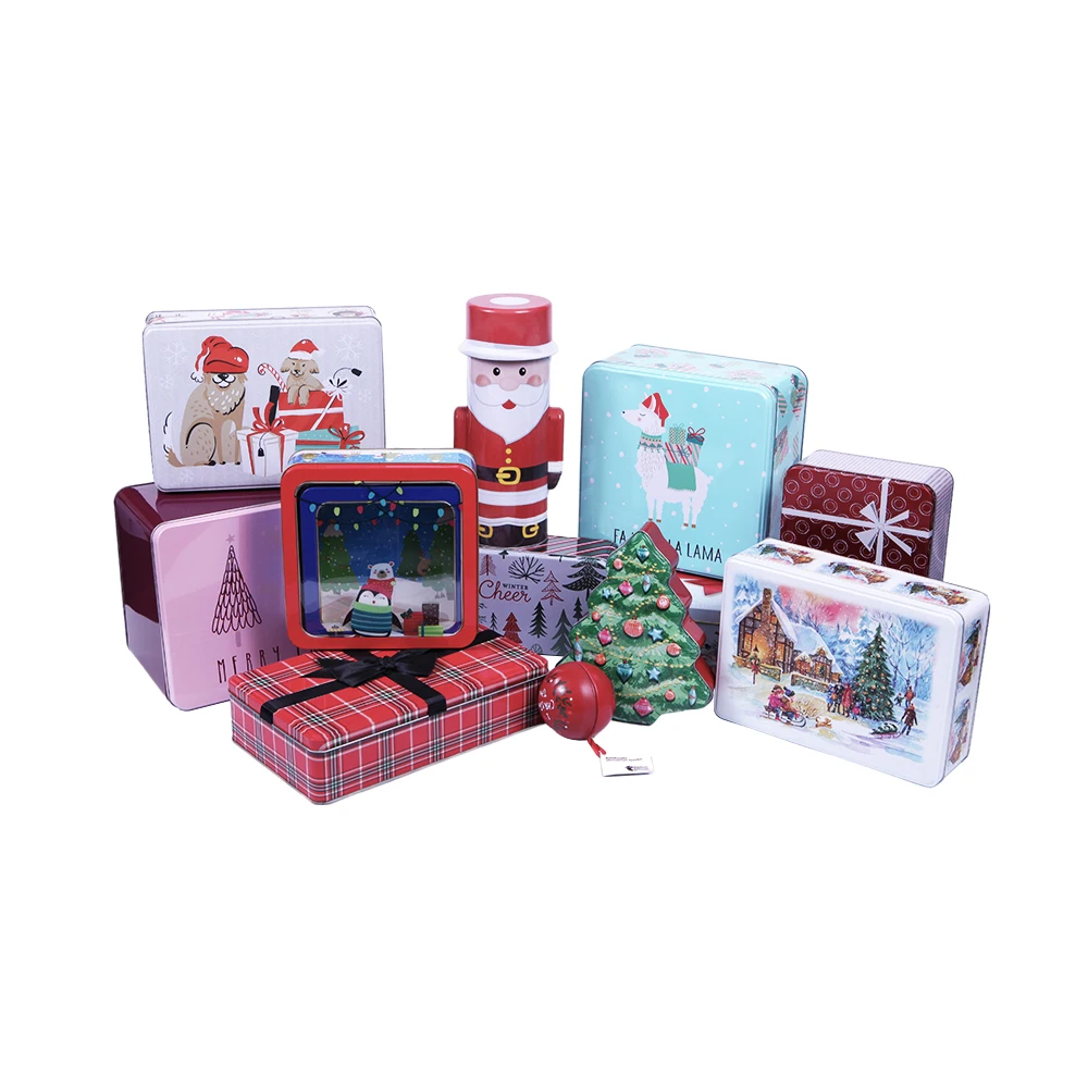 Premium Christmas Tinplate Cookie Tins Set Decorative Cookie Gift Tins, Candies Biscuits Treat Boxes Santa Claus Cookie Tin Can