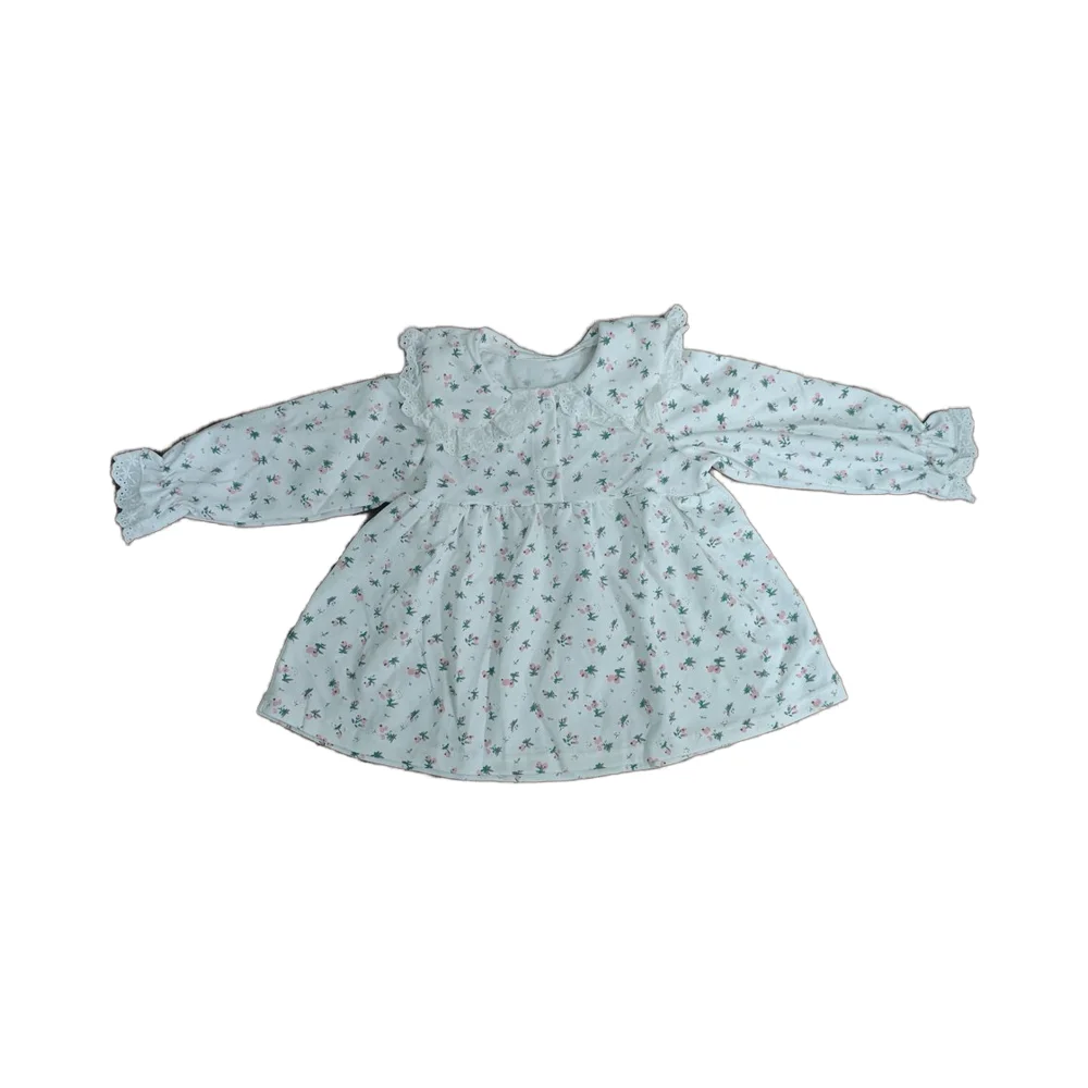RTS  Baby Girl Floral Printed Dress Long Sleeve with Ruffle Lace for Kids Casual Dress Sweet Style Children Dress