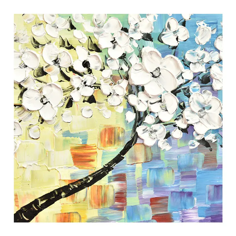 Art Gallery Picture Hanging Textured Hand Painted Cherry Tree Oil Painting Modern 3D Abstract Wall Art Canvas