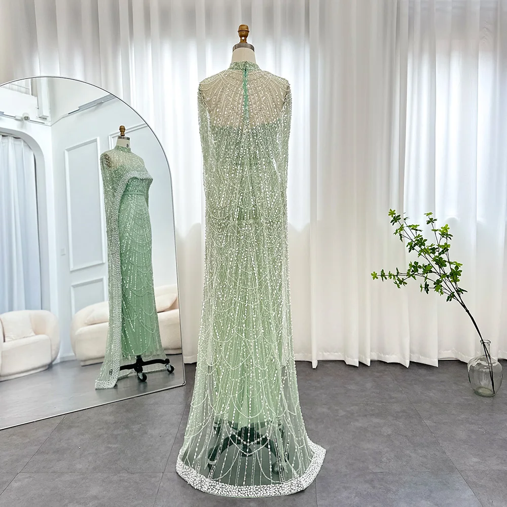 Jancember SZ369 Luxury Heavy Beaded Pearls Mermaid Evening Party Dresses With Shawl