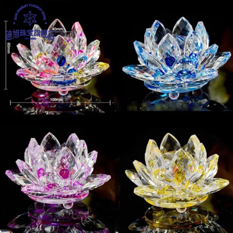 Home Decoration 7 Colors Lotus Tea Light Buddhist Candlestick K9 Glass Crystal Lotus Flower Candle Holder