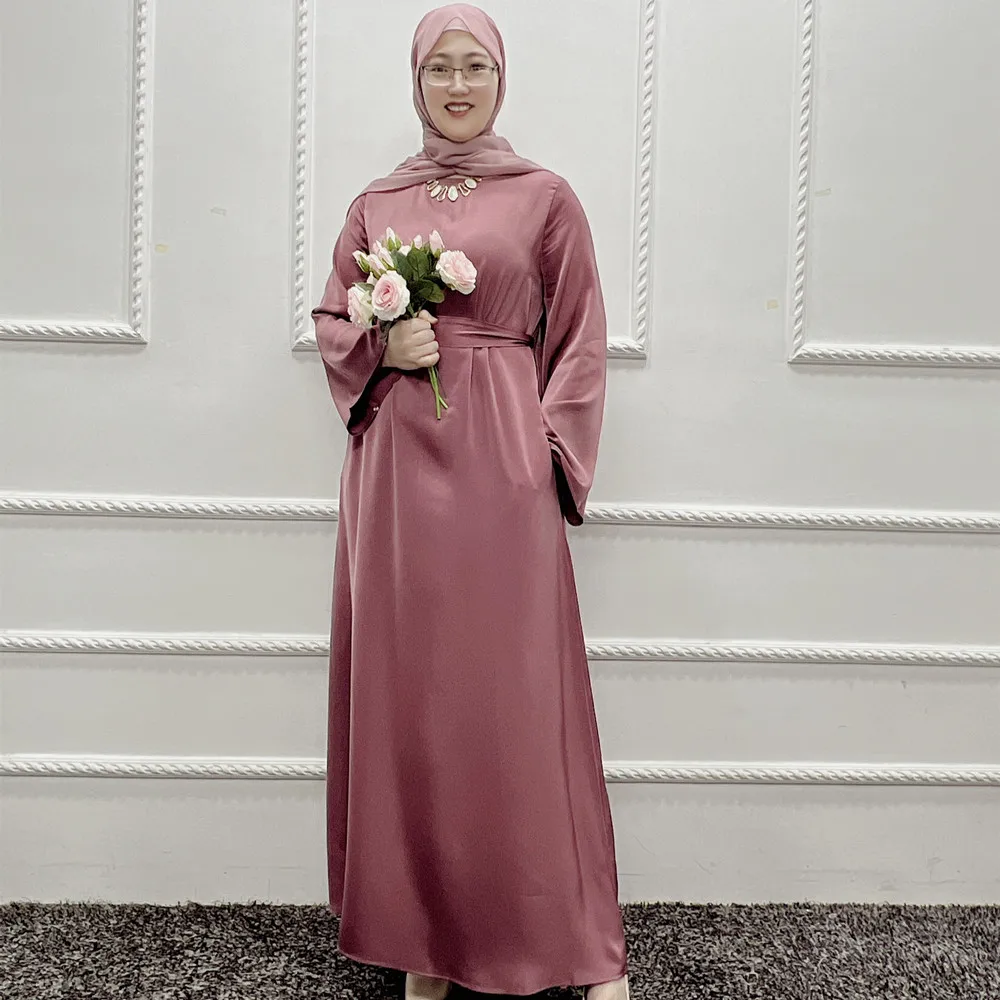 Traditional Muslim Clothing Solid Color Dubai Abaya Modest Dresses For Islamic Women crew neck abaya kaftan dress