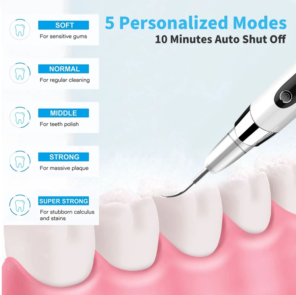 New Electric Ultrasonic Portable Remover Stains Tartar Plaque Whitening With 5 Modes 40KHZ Ultrasonic Dental Scaler