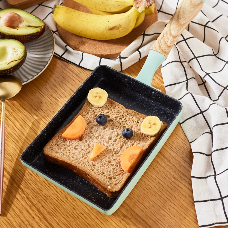 2019 алюминиевая желтая антипригарная прямоугольная яичная рулонная Мини-Сковорода для жарки омлета с Индукционным дном