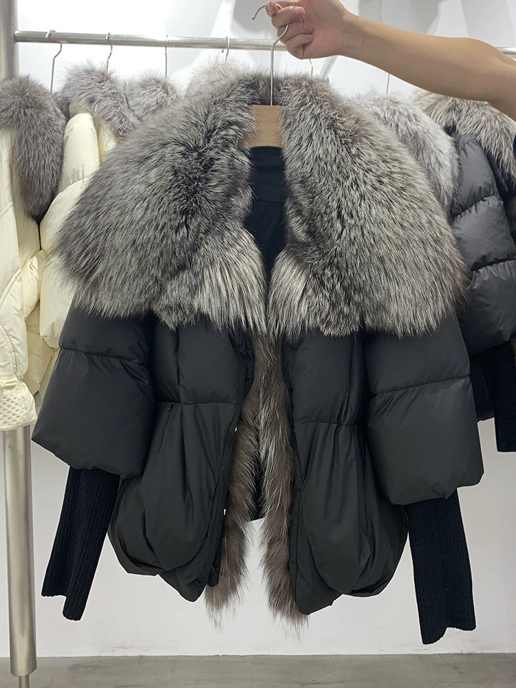 Factory Best Price Silver Fox Fur Collar Thickened Goose Winter Down Coat With Fur Collar