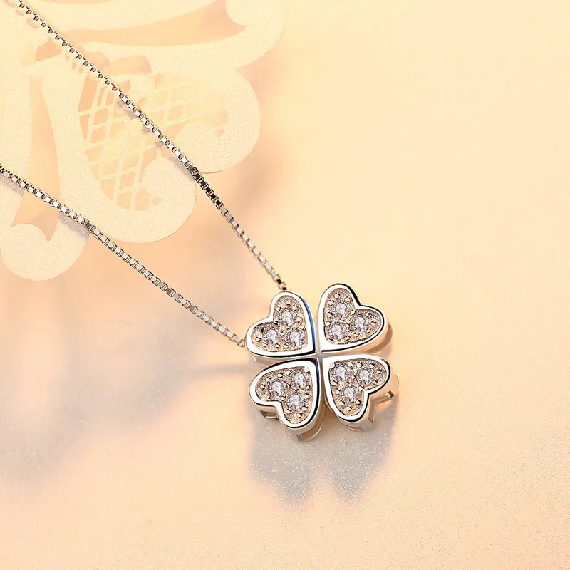 Nabest Good Lucky Fine Jewelry Chokers 925 Sterling Silver Pave Zirconia Four Leaf Clover Pendant Necklaces