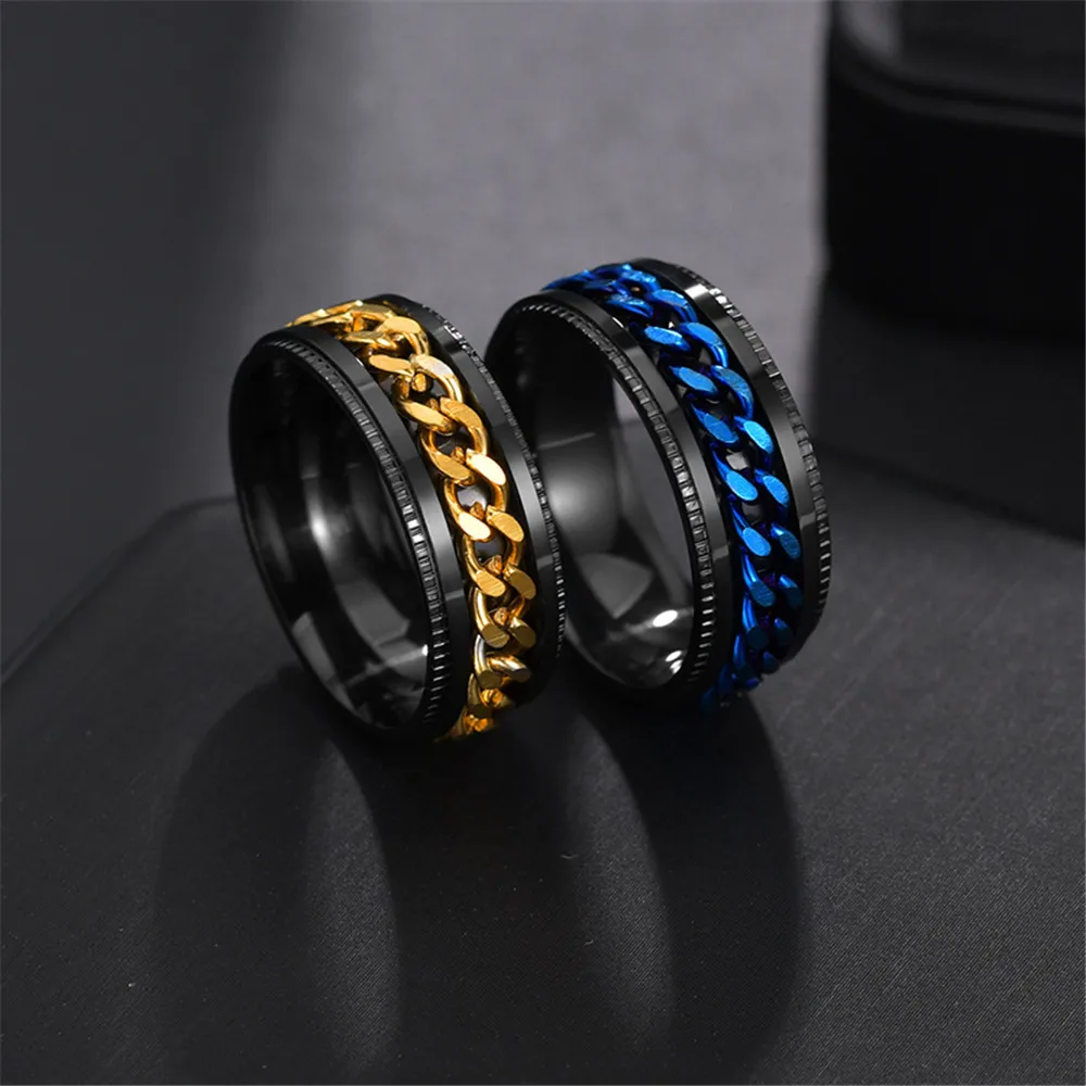 Hip Hop Rings Men Stainless Steel Men Ring Rotate Titanium Ring For Men